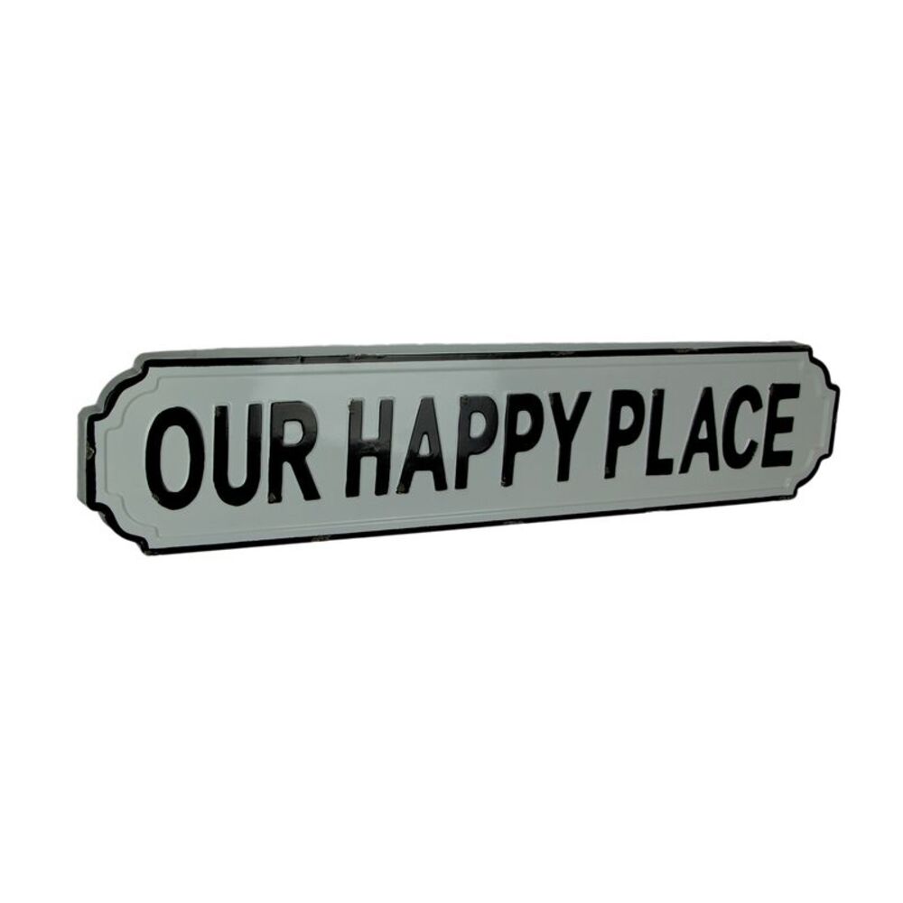 Black and White Enamel Metal Art Happy Place Wall Sign